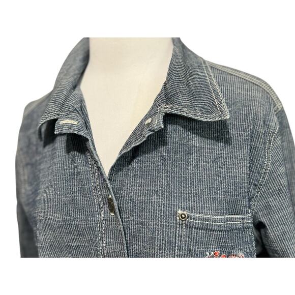 Sag Harbor Railroad Stripe Jean Jacket Womens XL Casual Embroidered Denim - Picture 3 of 6